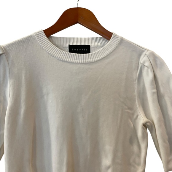 Premise Women’s White Short Sleeve Knit Top Shirt With Puff Sleeves Size: Medium - Picture 3 of 4